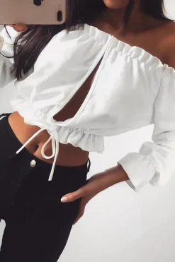 Rebellious Fashion White Key Hole Bust Crop Top - Caitie