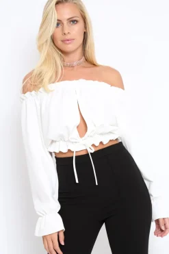 Rebellious Fashion White Key Hole Bust Crop Top - Caitie
