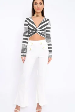 Rebellious Fashion White Kick Flare Pants - Rita
