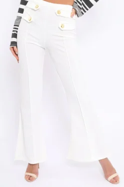 Rebellious Fashion White Kick Flare Pants - Rita