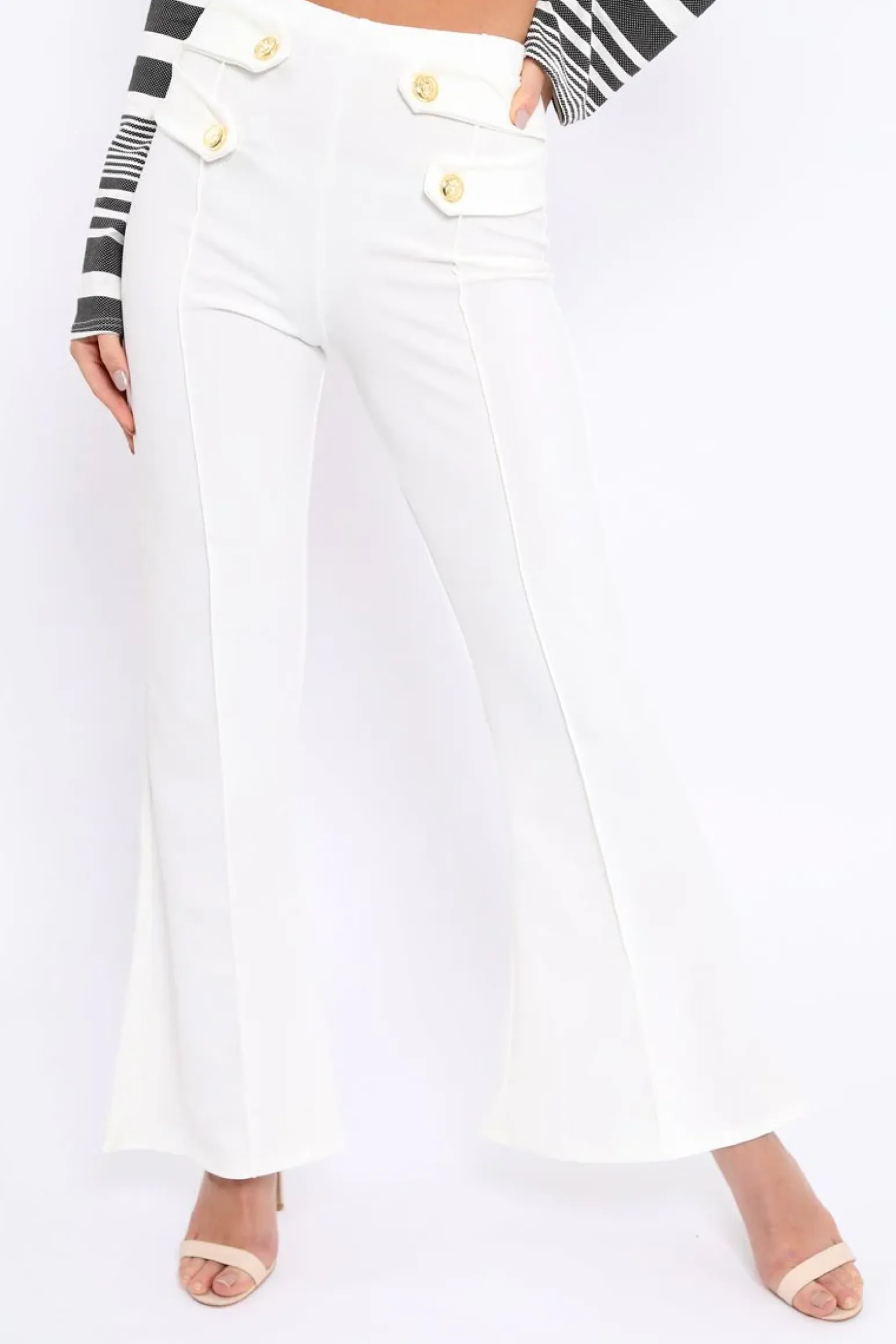 Rebellious Fashion White Kick Flare Pants - Rita
