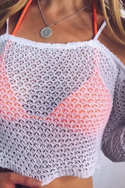 Rebellious Fashion White Knitted Bardot Crop Top - Inari