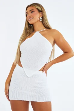 Rebellious Fashion White Knitted Crop Top & Mini Skirt Set - Kelsey