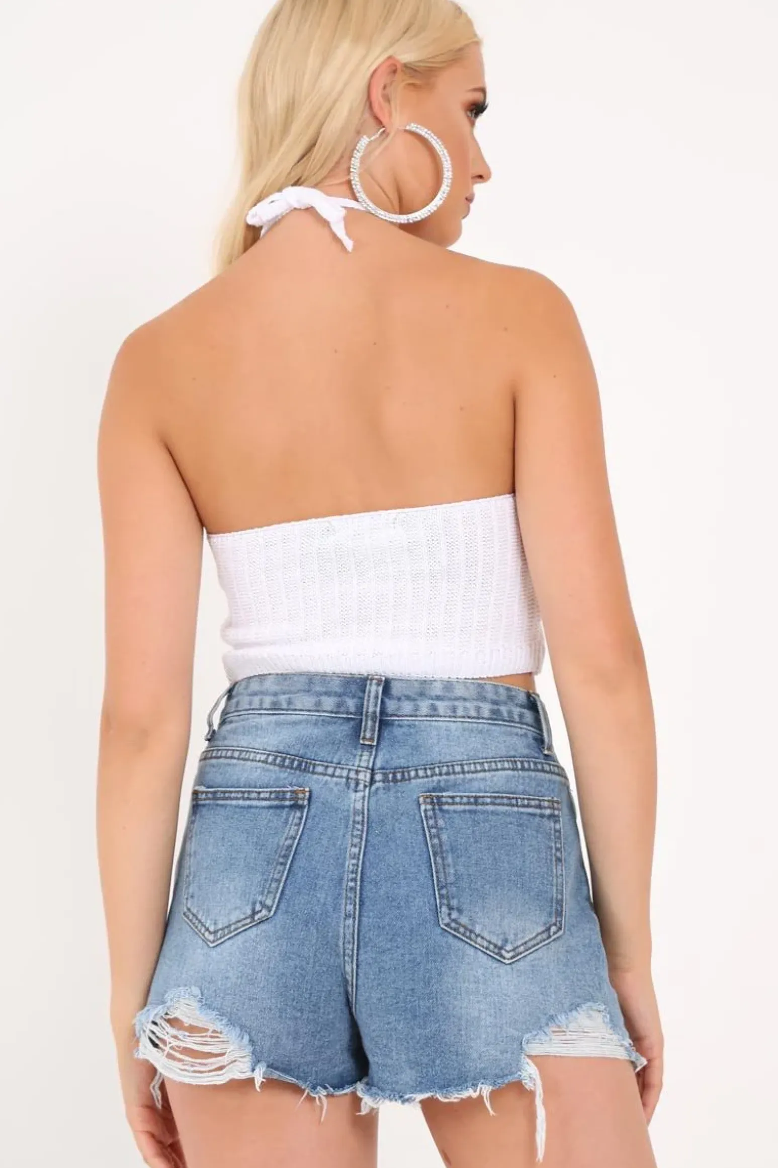 Rebellious Fashion White Knitted Halterneck Crop Top - Jacia