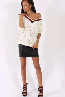 Rebellious Fashion White Knitted Lace Up Detail Sweater - Yazz