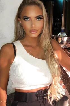 Rebellious Fashion White Knitted One Shoulder Crop Top - Golde