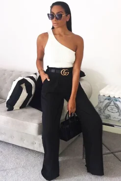 Rebellious Fashion White Knitted One Shoulder Crop Top - Golde