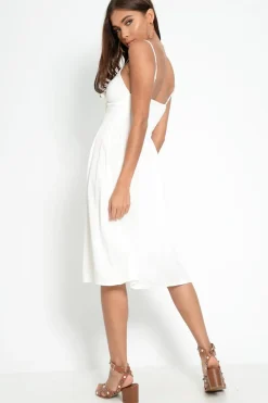 Rebellious Fashion White Knot Front Button Dress - Kadia
