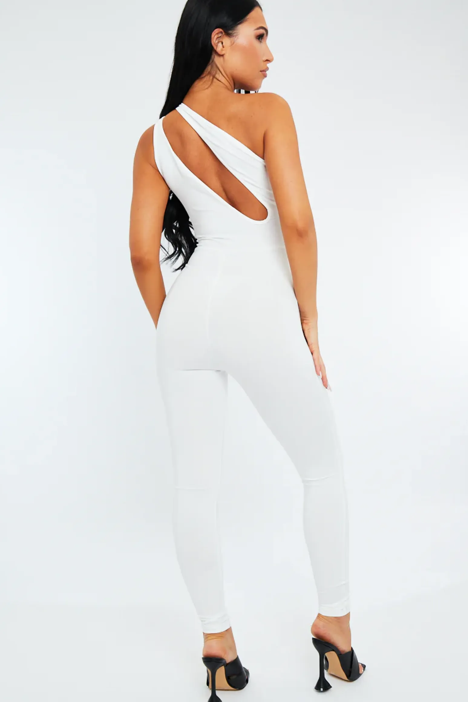 Rebellious Fashion White Knot Strap Slinky Jumpsuit - Imani