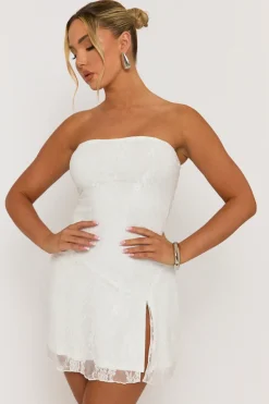 Rebellious Fashion White Lace Bandeau Mini Dress - Dominika