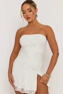 Rebellious Fashion White Lace Bandeau Mini Dress - Dominika