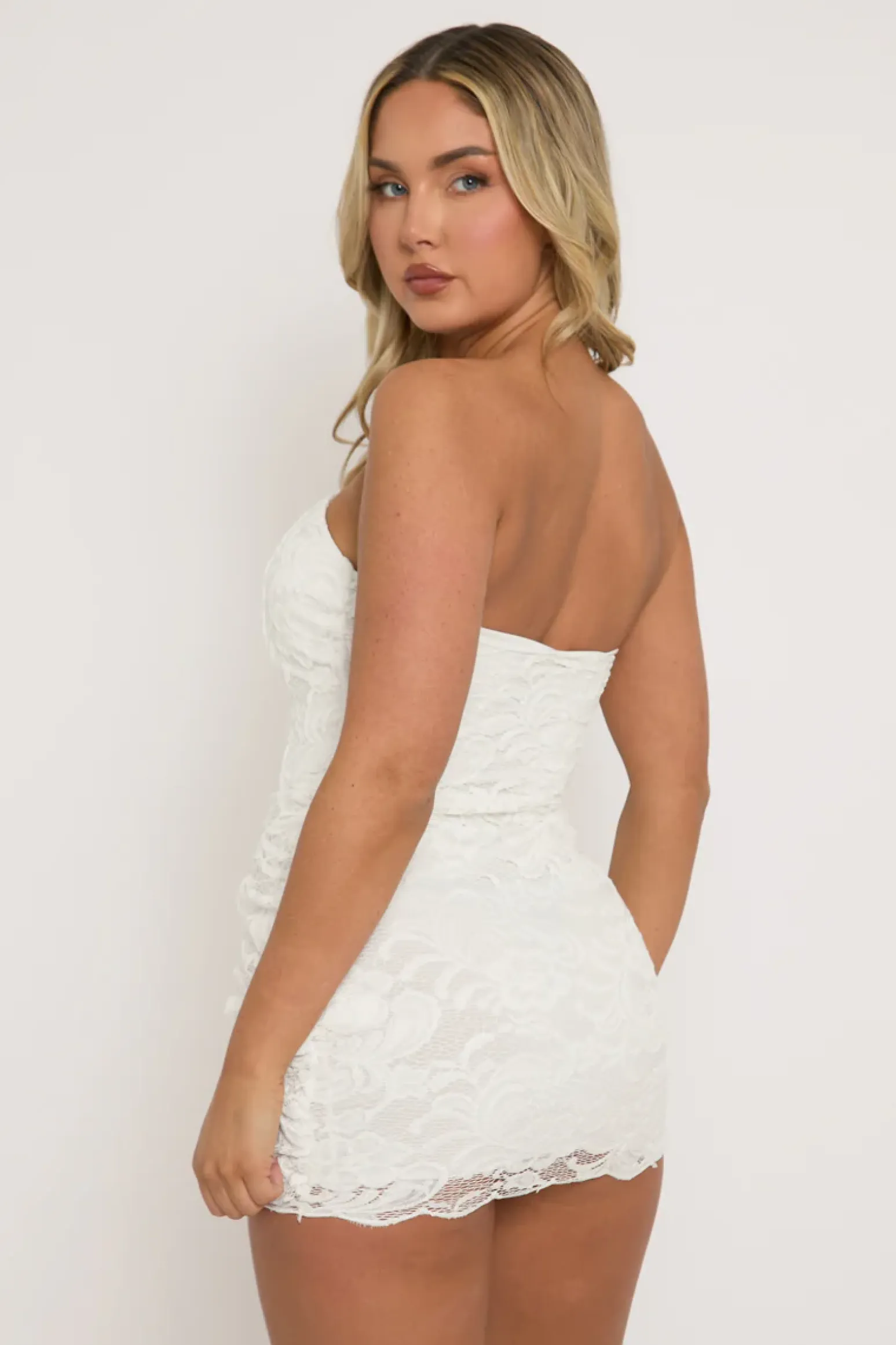 Rebellious Fashion White Lace Bandeau Mini Dress - Louisa