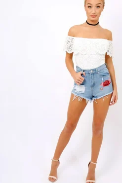 Rebellious Fashion white Lace Bardot Bodysuit - Rae