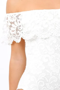 Rebellious Fashion white Lace Bardot Bodysuit - Rae