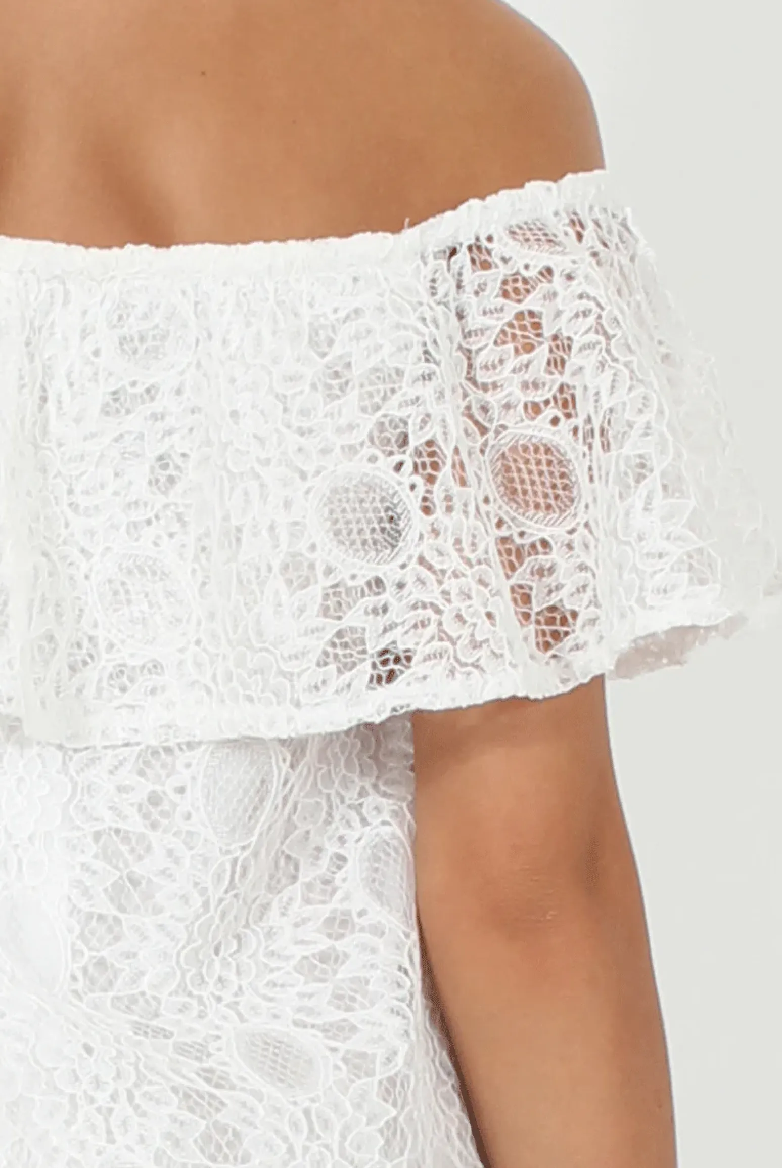 Rebellious Fashion White Lace Bardot Dress - Magdalena
