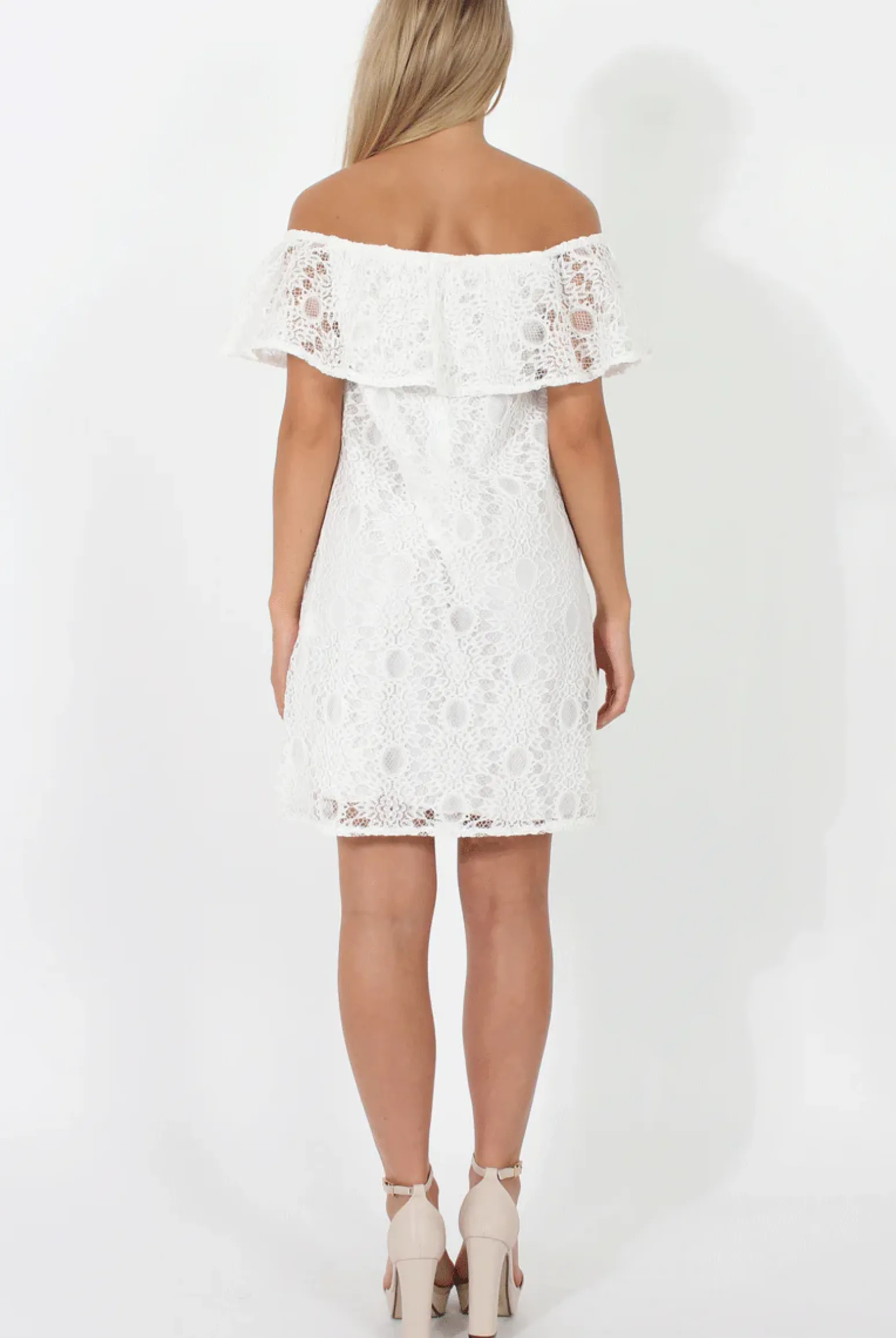 Rebellious Fashion White Lace Bardot Dress - Magdalena