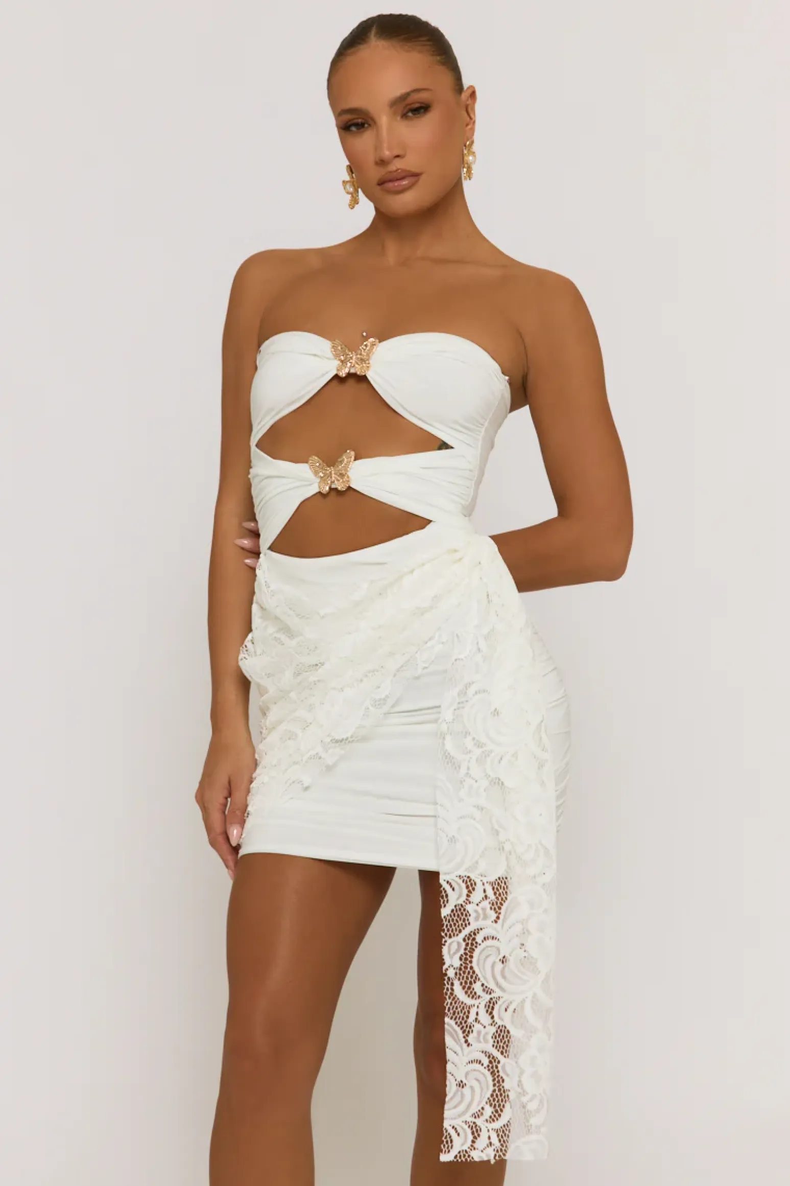 Rebellious Fashion White Lace Butterfly Mini Dress - Eudora