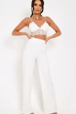Rebellious Fashion White Lace Cami Strap Crop Top - Lesta