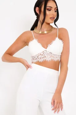 Rebellious Fashion White Lace Cami Strap Crop Top - Lesta