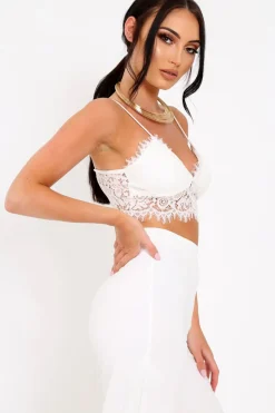 Rebellious Fashion White Lace Cami Strap Crop Top - Lesta