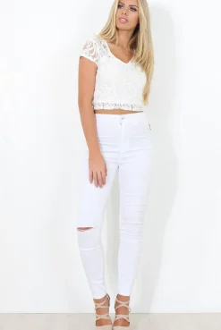 Rebellious Fashion White Lace Crop Top - Gina