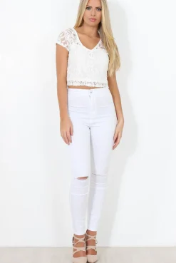 Rebellious Fashion White Lace Crop Top - Gina