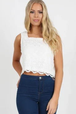 Rebellious Fashion White Lace Crop Top - Rhoda