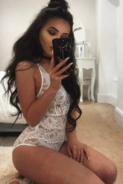 Rebellious Fashion White Lace Cross Back Bodysuit - Brogan