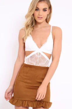 Rebellious Fashion White Lace Cut Out Bodysuit - Brina