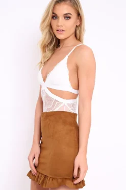 Rebellious Fashion White Lace Cut Out Bodysuit - Brina