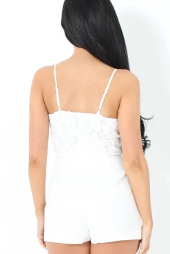 Rebellious Fashion White Lace Detail Playsuit - Dani