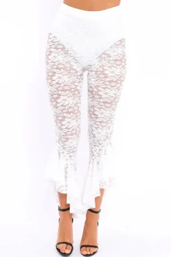 Rebellious Fashion White Lace Dip Hem Trousers - Fion