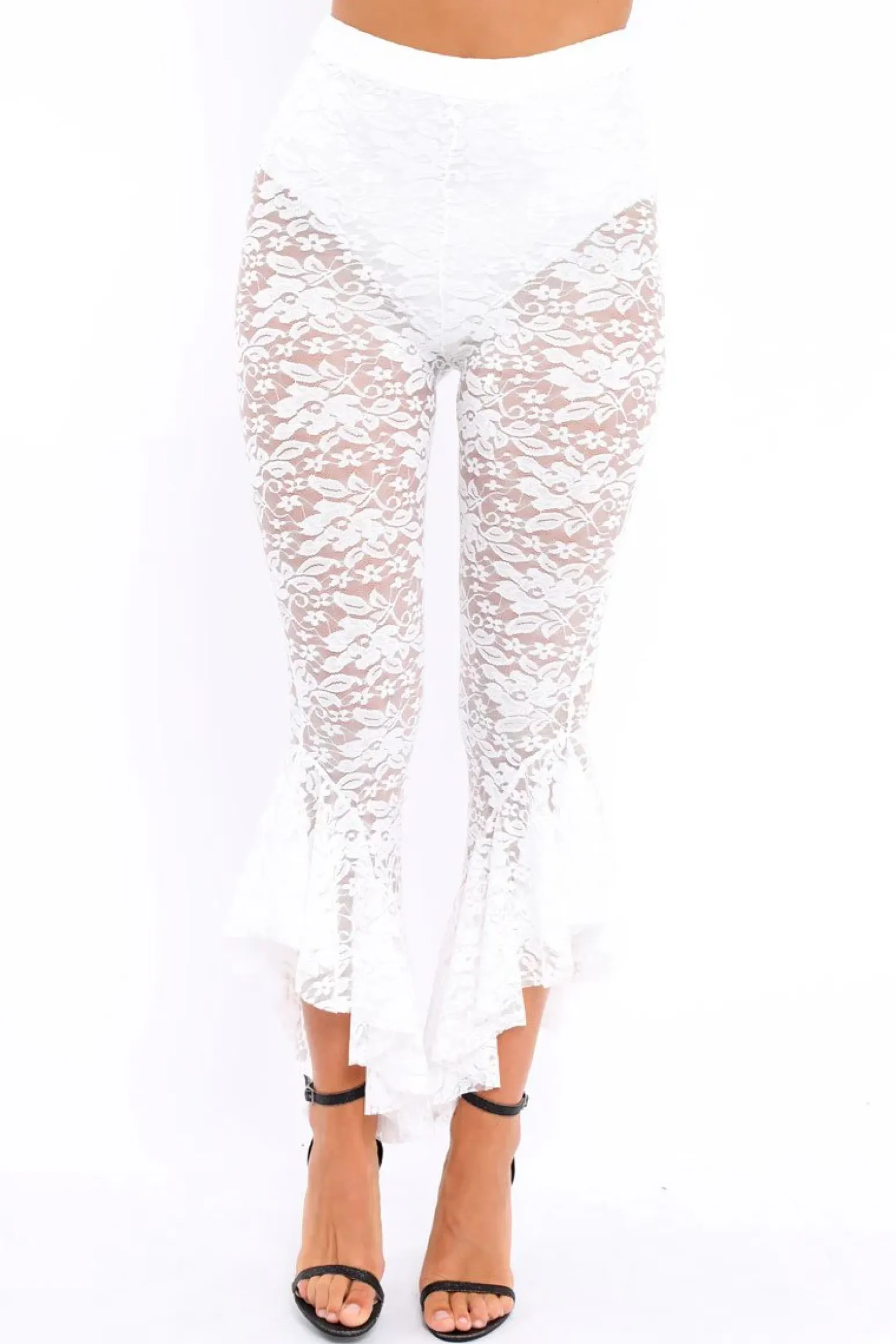 Rebellious Fashion White Lace Dip Hem Trousers - Fion