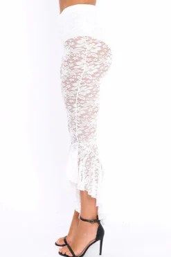 Rebellious Fashion White Lace Dip Hem Trousers - Fion