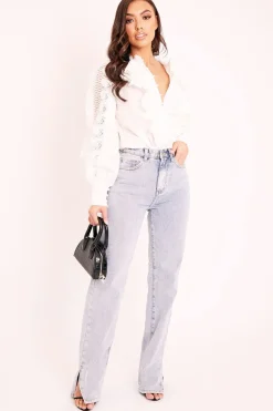 Rebellious Fashion White Lace Frill Covered Button Up Shirt - Priscila