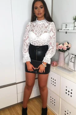 Rebellious Fashion White Lace High Neck Blouse - Bay