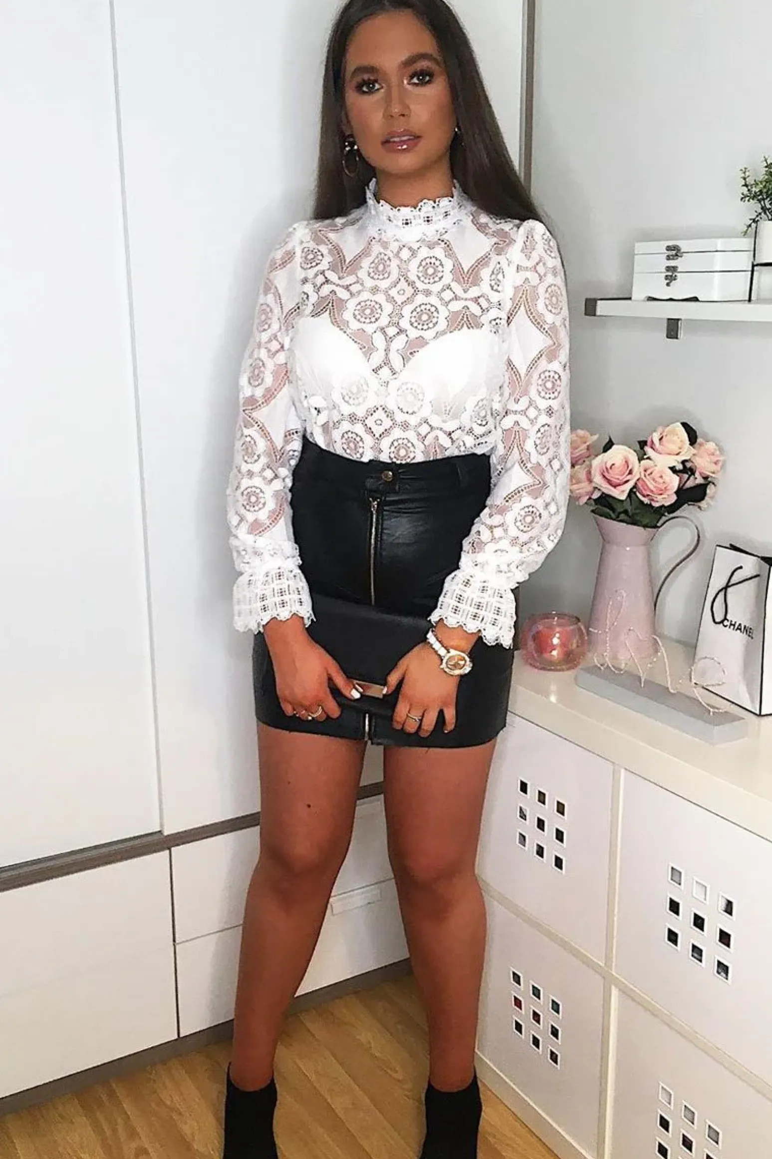 Rebellious Fashion White Lace High Neck Blouse - Bay