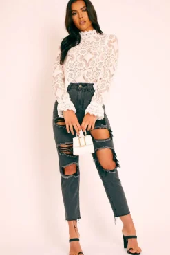 Rebellious Fashion White Lace High Neck Blouse - Bay