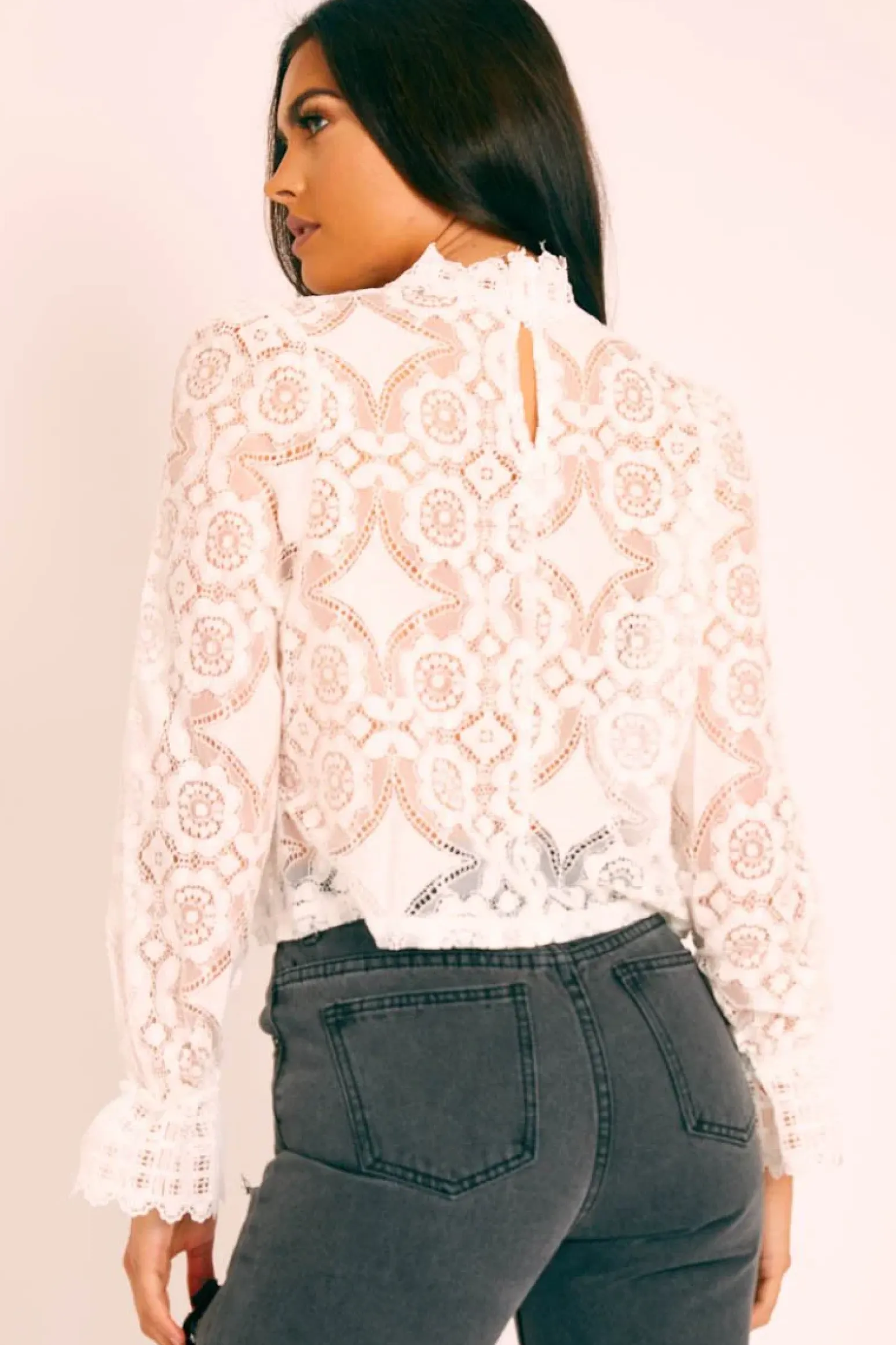 Rebellious Fashion White Lace High Neck Blouse - Bay