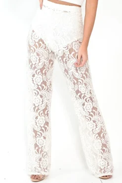Rebellious Fashion White Lace High Waist Wide Leg Trousers - Irina