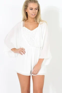 Rebellious Fashion White Lace Panel Playsuit - Dawn