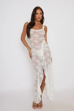 Rebellious Fashion White Lace Ruched Side Cami Dress - Shayma