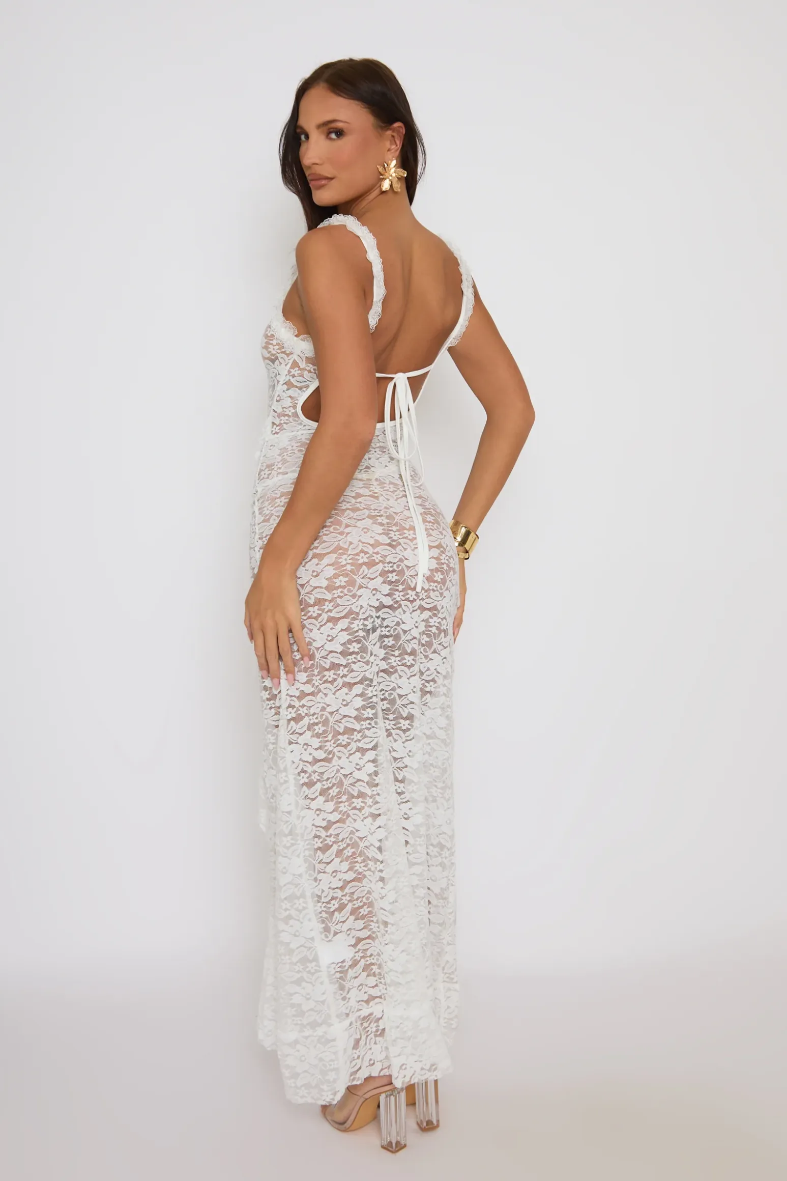 Rebellious Fashion White Lace Ruched Side Cami Dress - Shayma