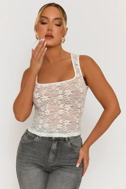 Rebellious Fashion White Lace Sheer Vest Top - Elenora