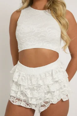 Rebellious Fashion White Lace Top and Ruffle Skort Co-ord Set - Doreen
