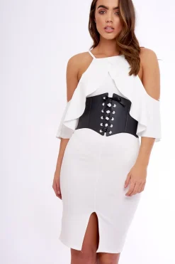 Rebellious Fashion White Lace Up Corset Belt Dress - Shlya