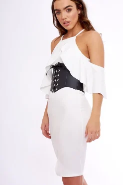 Rebellious Fashion White Lace Up Corset Belt Dress - Shlya