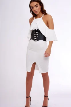 Rebellious Fashion White Lace Up Corset Belt Dress - Shlya