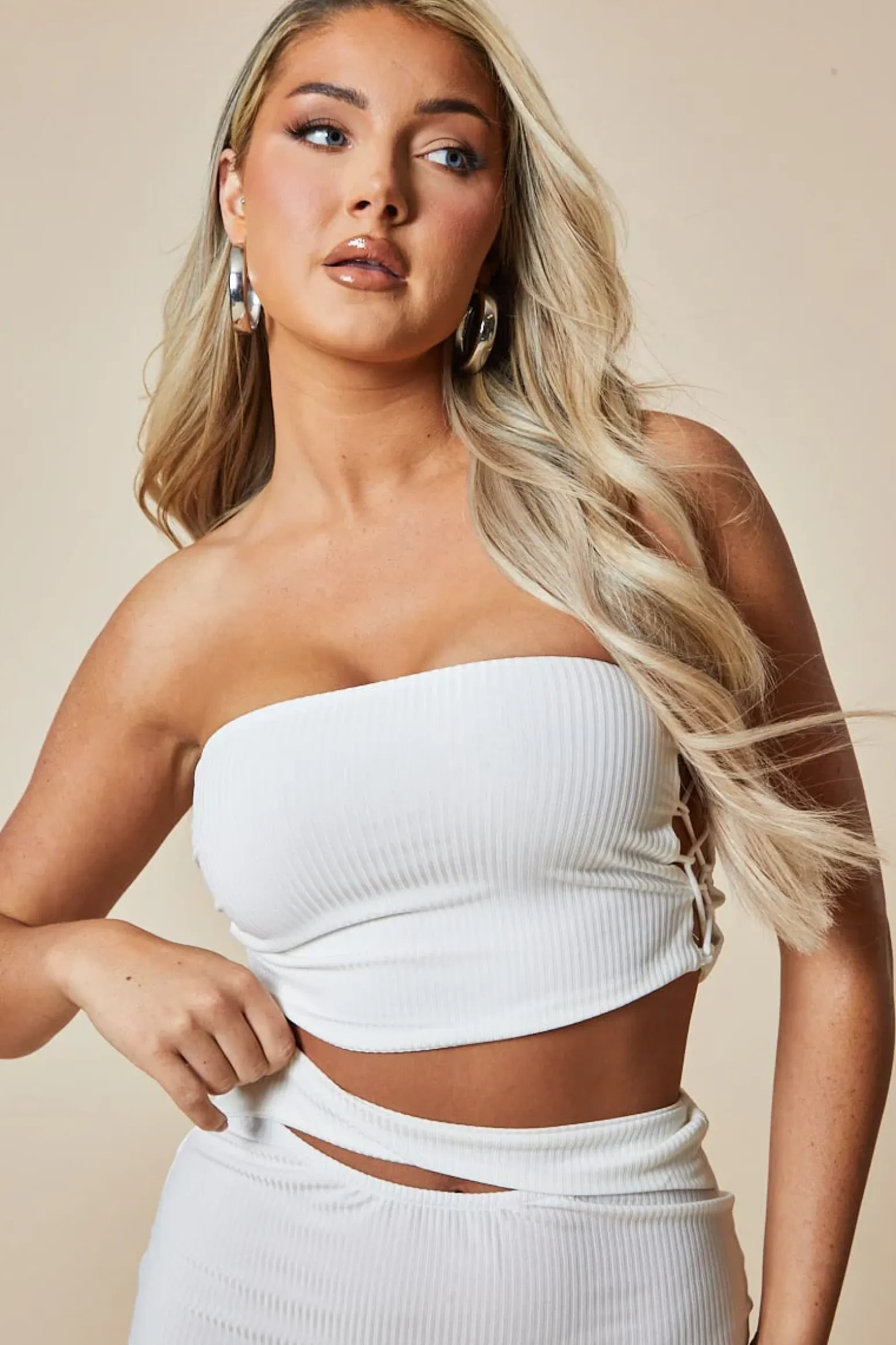 Rebellious Fashion White Lace Up Crop Top & Cut Out Mini Skirt Set - Arisu