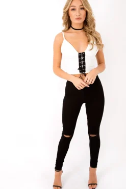 Rebellious Fashion White Lace Up Crop Top - Cindi
